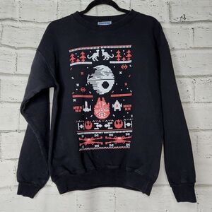 Men's Hanes Black Red Star Wars' Themed Pixel Sweatshirt Size S (34-36)